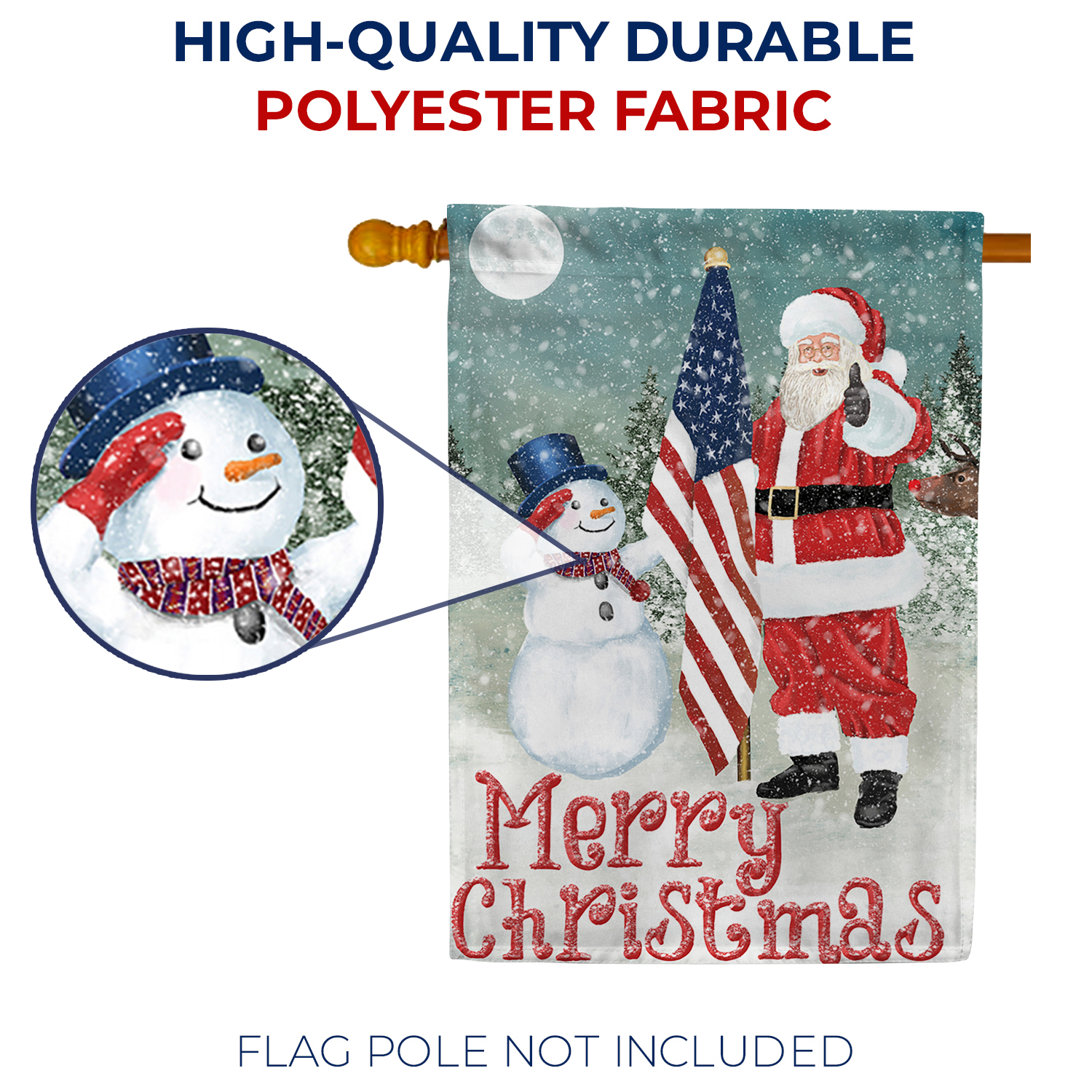 America Forever Merry Christmas USA House Flag 28 x 40 inch Double Sided, Patriotic Holiday Banner Snowman Santa American Flag Outdoor Decor, Winter Celebration Yard Display Decorations