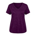 thumbnail image 6 of Sevevn Women's V-neck Center Hollow Fashionable Solid Color Plus Size Short Sleeved T-Shirt Purple XXXL, 6 of 6