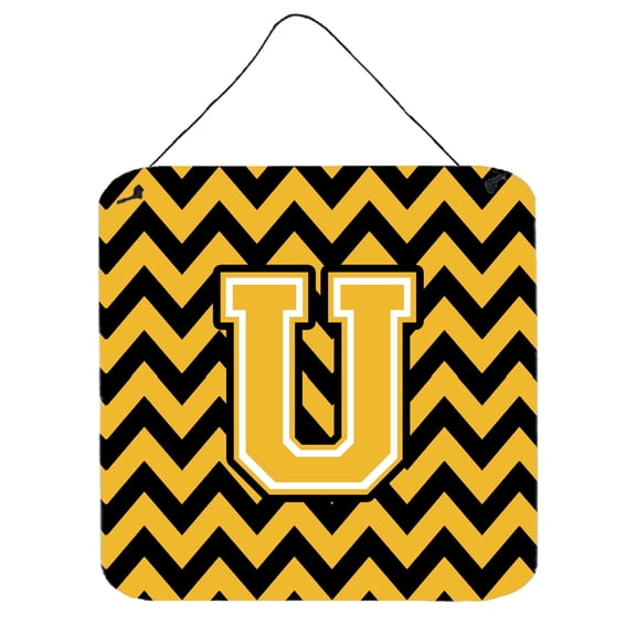 Letter U Chevron Black and Gold Wall or Door Hanging Prints