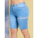 thumbnail image 3 of Cordones arriba dobladillo crudo más tamaño biker denim shorts Rosegal Pantalones cortos de talla grande, 3 of 5