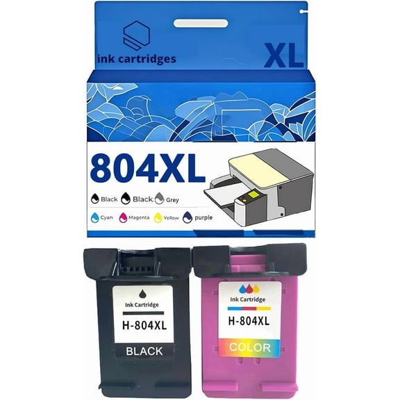804 804XL Ink Cartridges Compatible for HP 6220 6222 7120 Inkjet Printers, Leak-Proof Design Crisp Printing