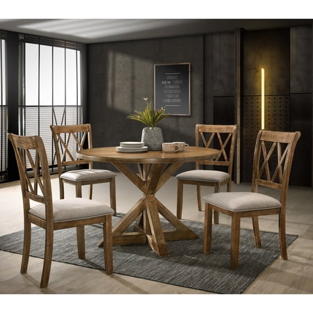 5-Piece Solid Wood Dining Set with Round Table / Comfortable Seating for 4 in Dining Room