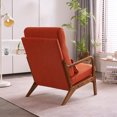 thumbnail image 3 of Mid Century High Back Accent Chair Modern Oak Chair with Pillow Upholstered Lounge Chairs,  Arm Chair with Solid Wood Frame and Cushion, Reading Armchair for Bedroom Sunroom, Living Room, Orange, 3 of 8
