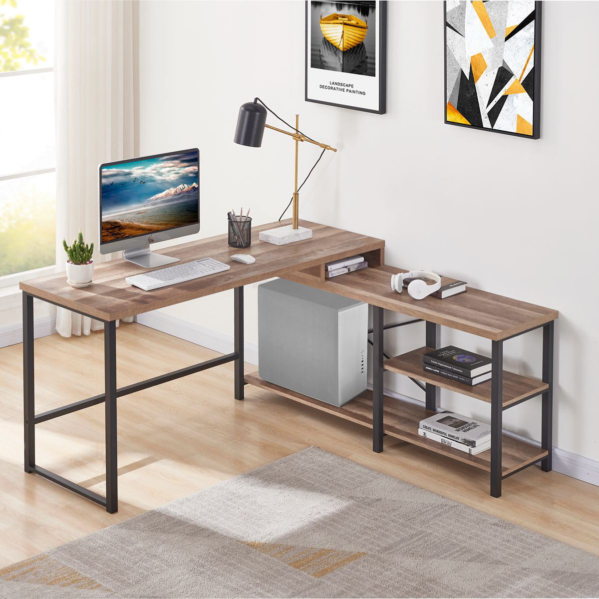 Bon Augure Industrial L Shaped Desk, How To Make A T Shaped Desktop