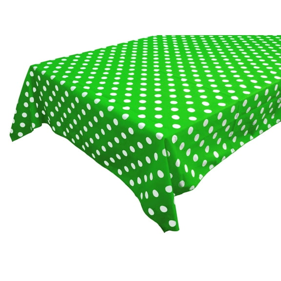 Cotton Tablecloth Polka Dots Print / White Dots on Green