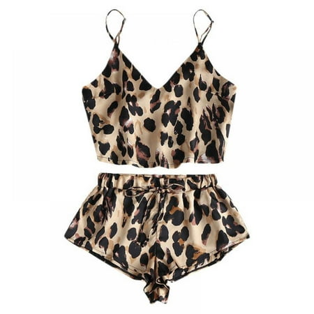 

Women s Pajamas Simulation Silk Leopard Nightgown Plus Size Home Sling Casual Pajamas