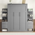 thumbnail image 4 of Full Size Murphy Bed Wall Bed with  Side Cabinet Storage Shelves, Drawers and LED Lights, Wood Foldable Platform Bed Vertical Wall for Bedroom Guest Room Home Office, Gray, 4 of 9
