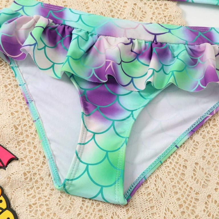 URMAGIC Girls Swimsuit Two Pieces Bikini Set, Sling Mermaid Scale Print  Bathing Suits for 7-12 Years Kid Girl 
