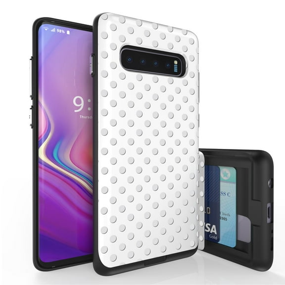 Galaxy S10  Case, Duo Shield Slim Wallet Case   Dual Layer Card Holder For Samsung Galaxy S10  [NOT S10 OR S10e] (Released 2019) Polka Dot