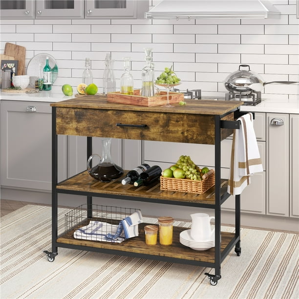Yaheetech 3Tier Rolling Kitchen Island on Wheels with Storage Drawer