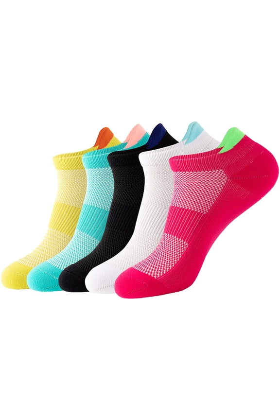 Athletic Compression Running Socks Ankle Sport Mesh Cushioned Stretch Tab Socks for Men & Women 5 Pairs (Multicolor, Large)