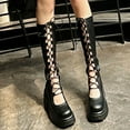 thumbnail image 6 of Xfvqtps Womens Knee High Boots Fashion Boots Chunky Sole Lace up Martin Boots Comfortable Flat Heel Long Calf Boots for Fall Winter Black, 6 of 9