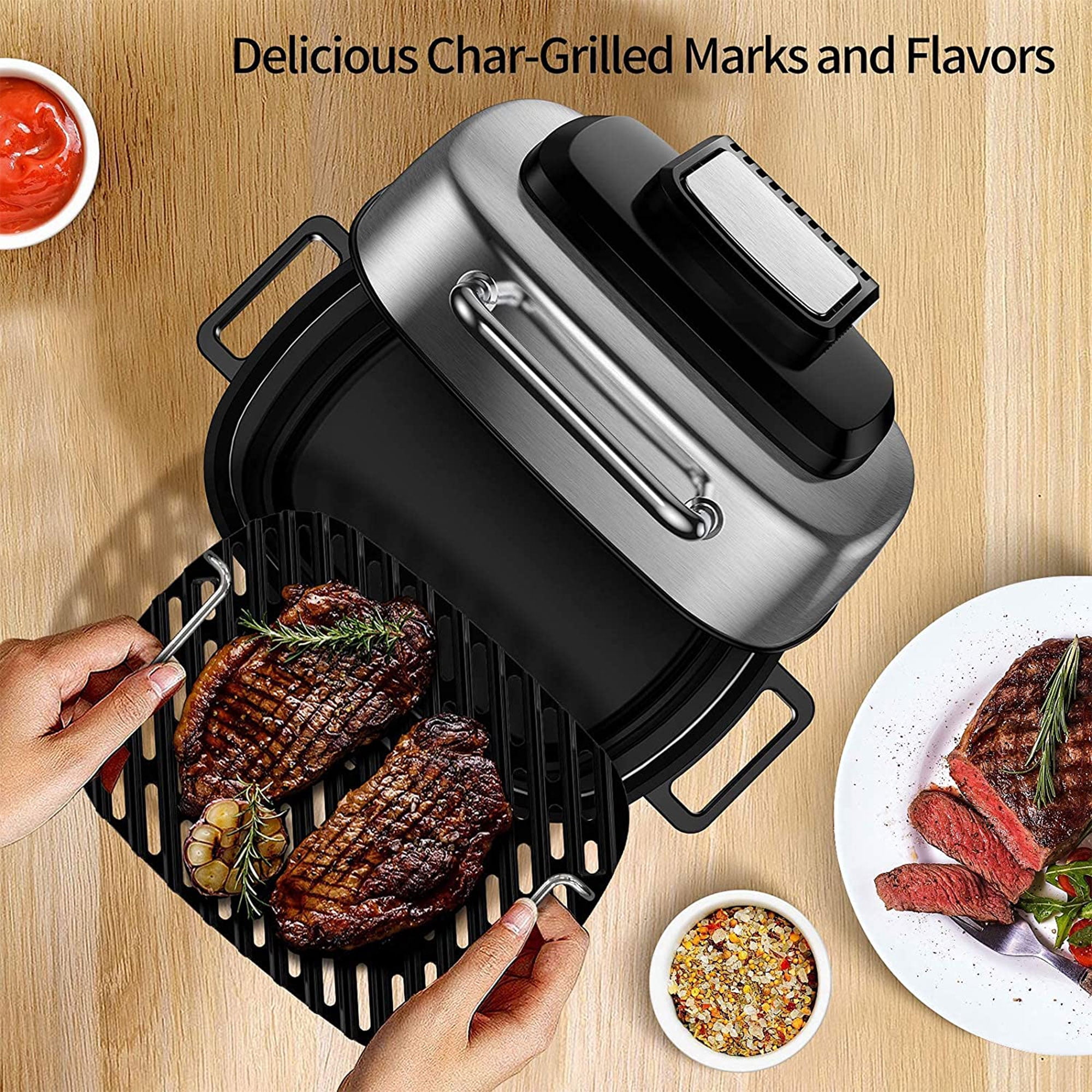 Grill and Air Fryer Combo, CATTLEMAN CUISINE 10-in-1 Indoor Electric Grill,  Stainless Steel Air Fryer Grill with Air Grill, Air Fryer, Roast, Bake,  Dehydrate, B… in 2023