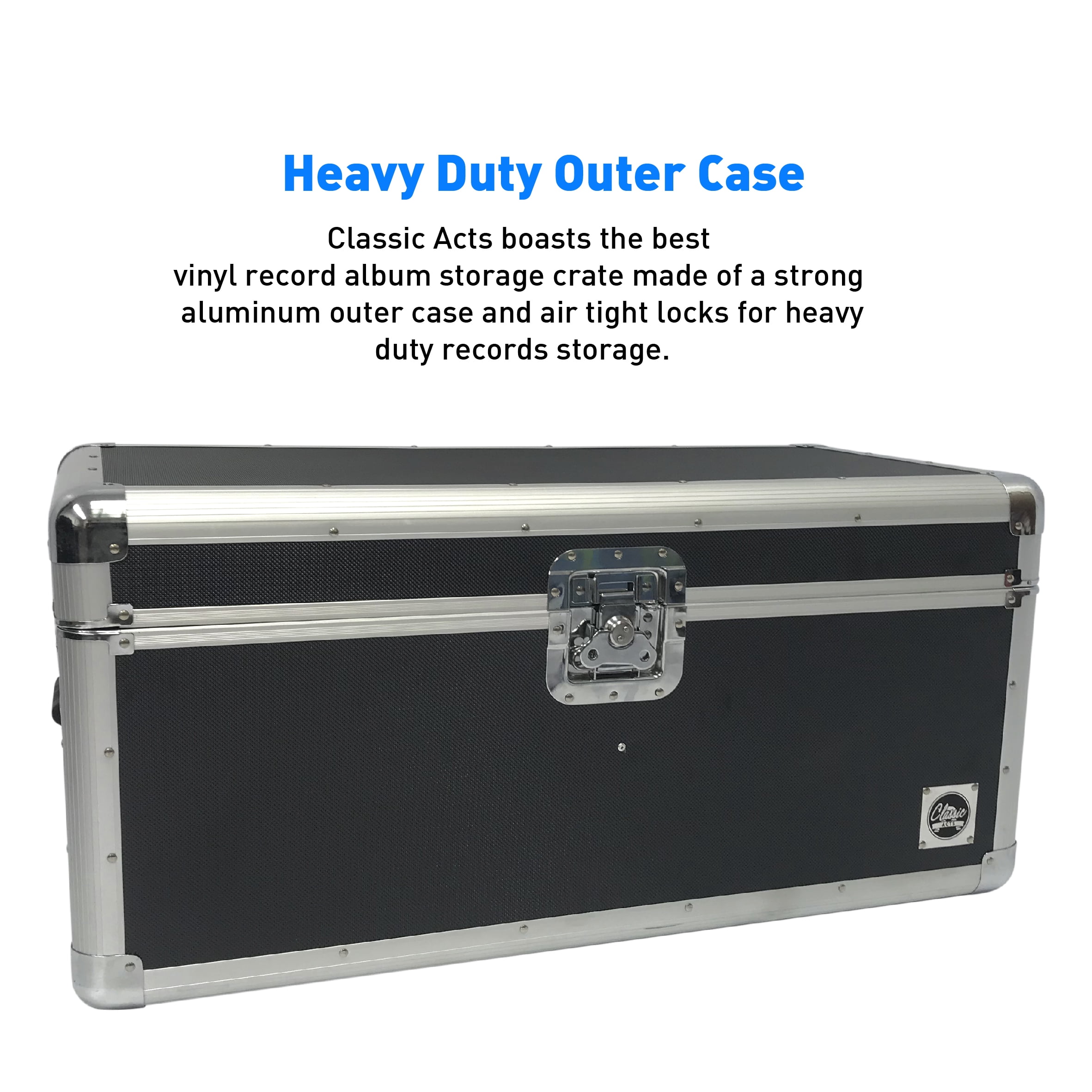 Classic Acts Vinyl Record Album Storage Case – Aluminum Lp Record Player Crates for Records – Holds up to 150 Records