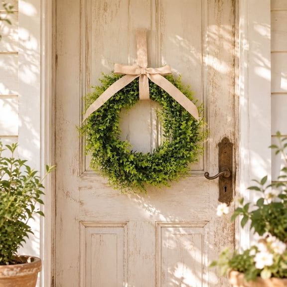 Fmbmuo Summer Wreath 24 Inch Eucalyptus Leaf Flower Door Hanging For Front Porch Wall Spring Home Decor
