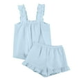 thumbnail image 5 of Pajama Sets for Womens Cute Summer Ruffle Trim Sleeveless Tank Top Lounge Shorts Pjs Set Y2k 2 Piece Sleepwear, 5 of 7