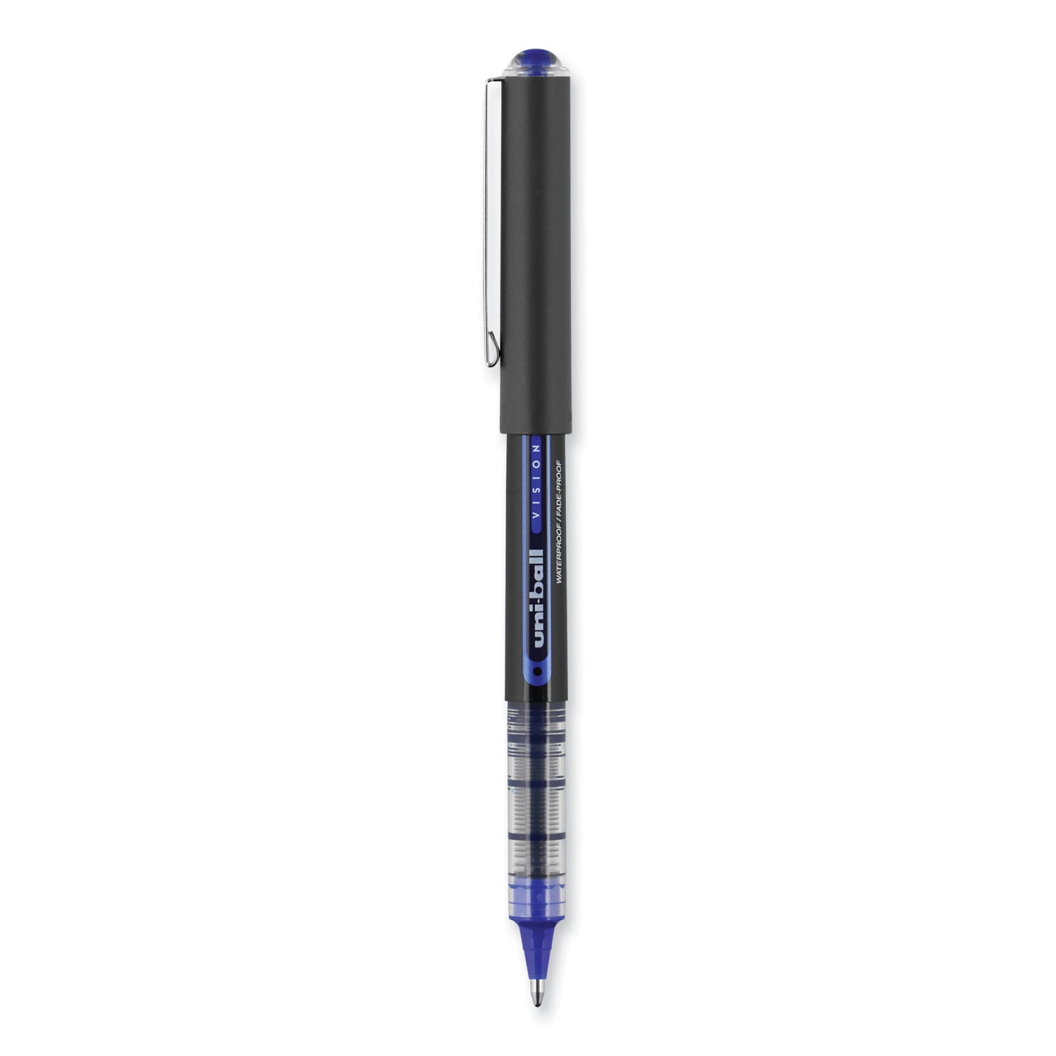 VISION Roller Ball Pen, Stick, Bold 1 mm, Blue Ink, Black/Blue/Clear Barrel, Dozen