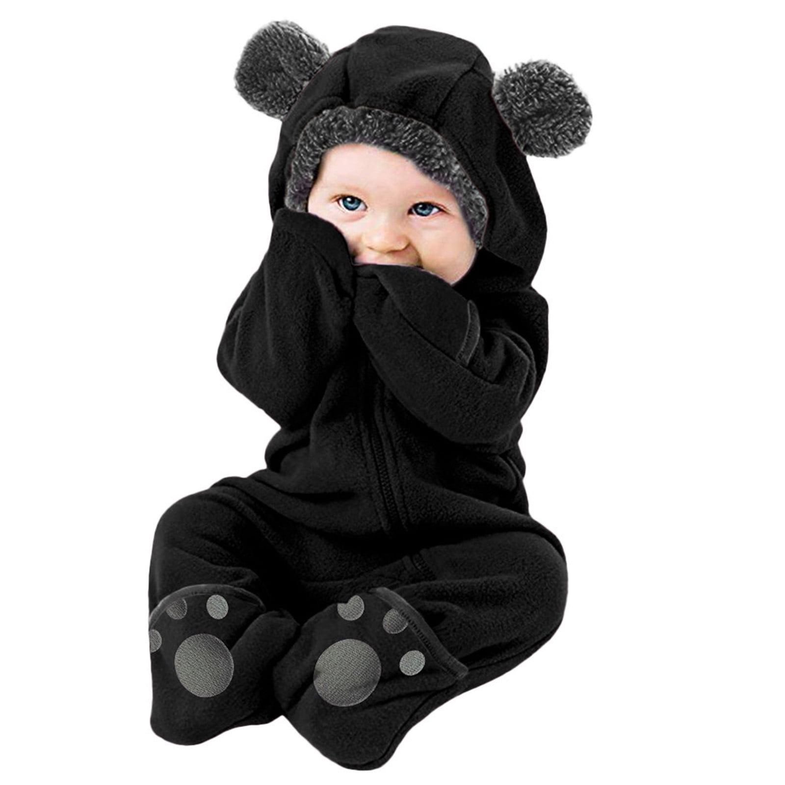 Lojoutye 2025 Baby Girl one Baby Outfit Boy Bear Ears Footed Romper Hooded Romper Jumpsuit Summer Clothes for Baby Boy Coat