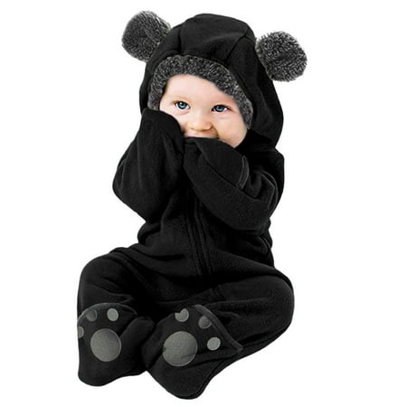 

Boys Clothing Baby Girl Boy Bear Ears Footed Hooded Romper Jumpsuit Coat