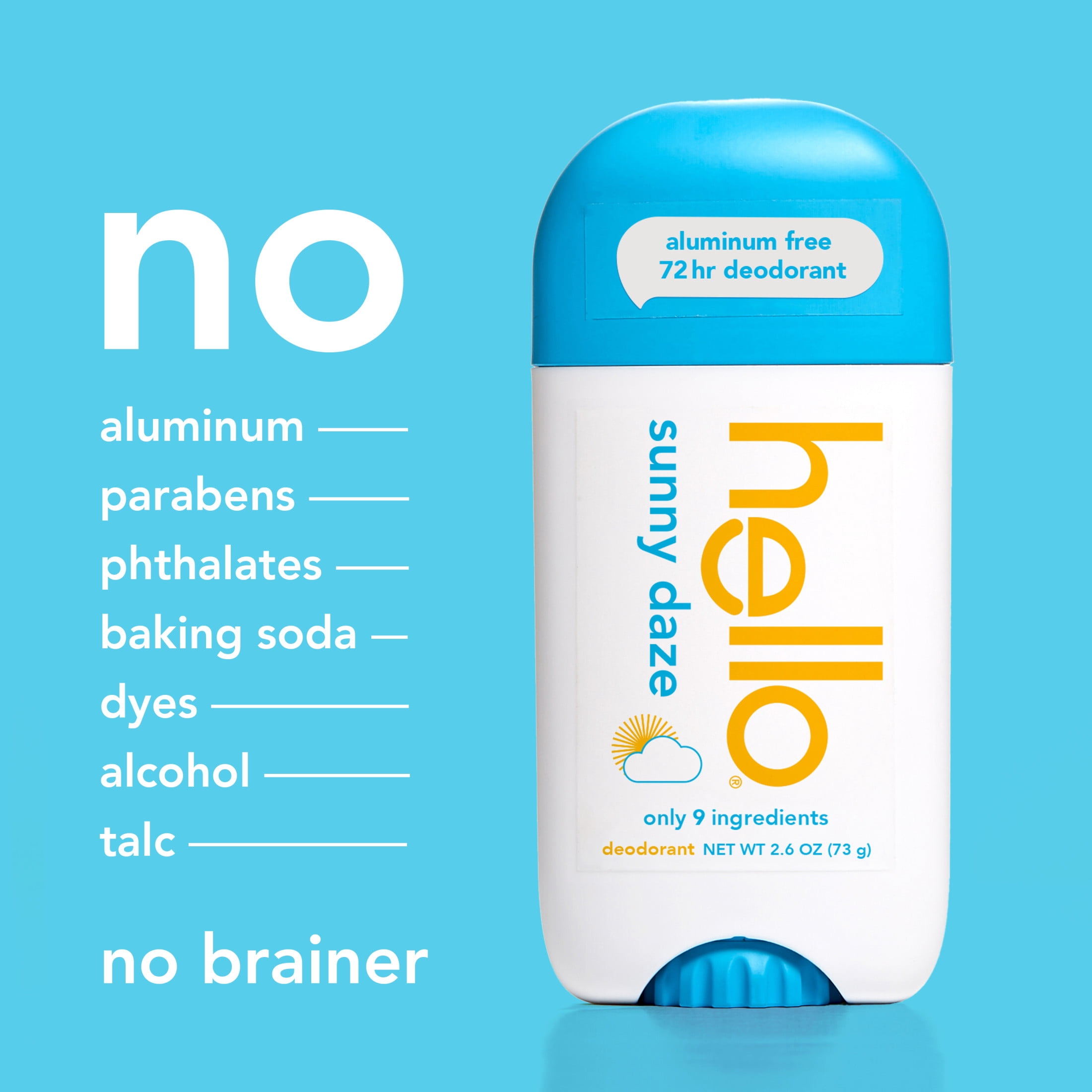 hello Sunny Daze Aluminum Free Deodorant for Women and Men, 2.6 oz Stick Deodorant