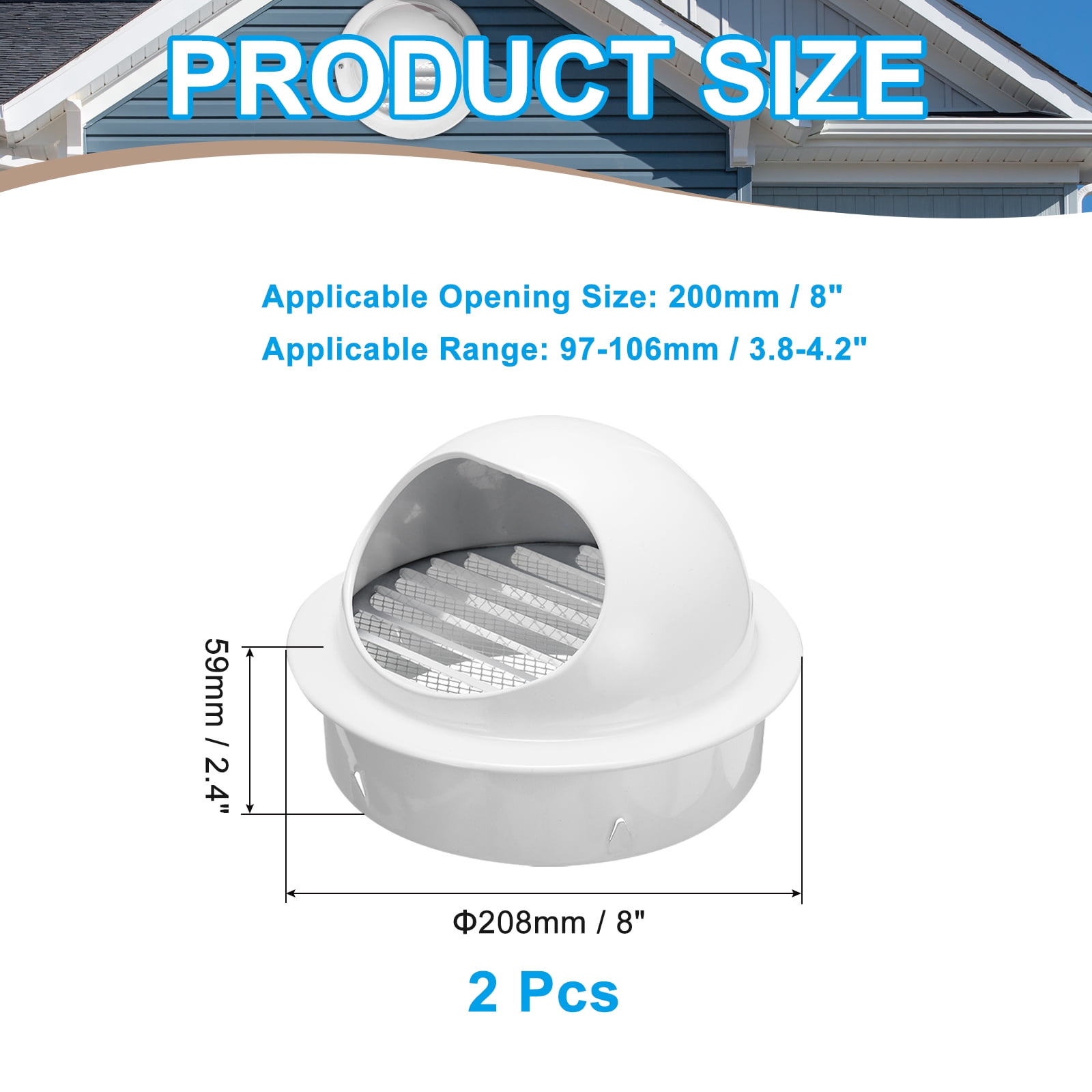 Uxcell Vent Round Cover, Exterior Wall Air Vent Louvered Soffit Vent Exhaust Outlet Hood for HVAC 8 Inch White