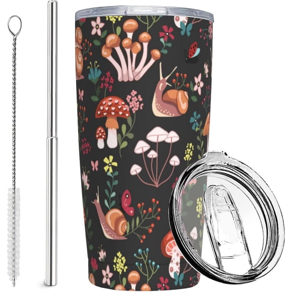 Cute Mushroom Tumbler with Lid and Straw, 20 Oz Stainless Steel Insulated Water Bottle Cup Travel Coffee Mug