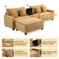thumbnail image 2 of JUSTLET 111.8" Sectional Sofa with Ottoman, L-Shaped Modern Modular Couch, Oversized Corduroy 4 Seat Sofa with Storage Box, USB & TYPE C Port and Two Cup Holders for Living Room, Yellow, 2 of 10
