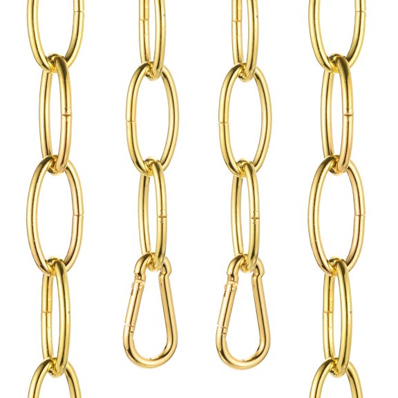 Uxcell 3ft Lighting Hanging Chain, 3.8mm/0.15" Looping Metal Pendant Chandelier Chain Extension with 2 Spring Snap Hook for Hanging Plant Pendant Chandelier Light Fixture, Gold Yellow