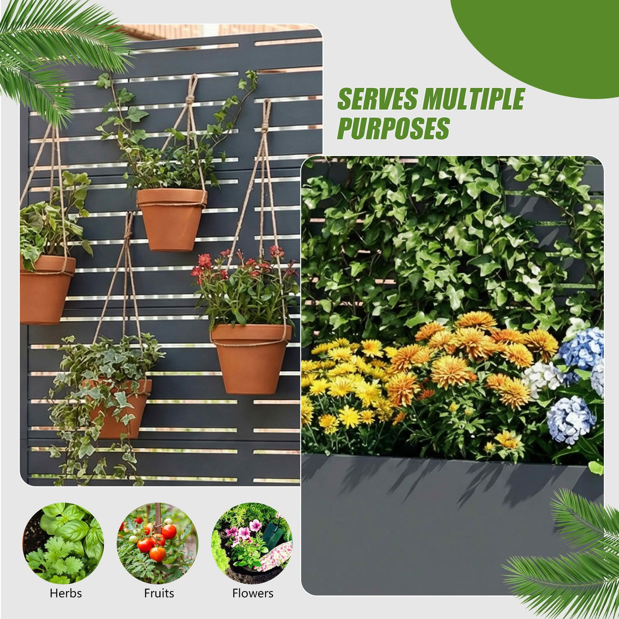 MAYEERTY 72x47 Gray Rectangular Iron Planter Box with Trellis, 5 Piece Set Decorative Garden Screen for Patio and Balcony