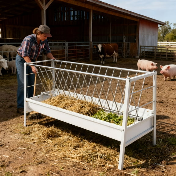 2-in-1 Pasture Feeder, 77 Gallon Livestock Goat Feeder, Feed Basin for Outdoor Goat Hay Storage, Calves, Deer