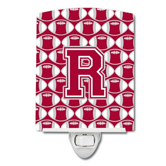 Caroline's Treasures CJ1065-RCNL Letter R Football Crimson, grey and white Ceramic Night Light, 6x4x3", multicolor