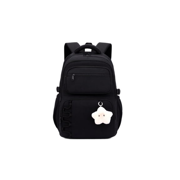 Sweet Daily Pastel Backpack with Plush Star Accessory Large Capacity Back to School College Casual Travel Daypack Aesthetic Bookbag Black