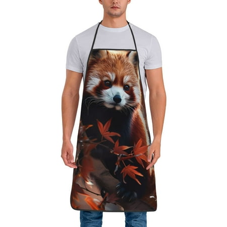 

Matuu Red Panda Autumn Branches for Cooking Apron for Men and Women Adjustable Strap and Waist Ties for Baking Cooking Gardening