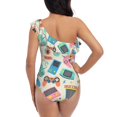thumbnail image 6 of Yiaed Playing Video Games Print Women One Piece Swimsuits Tummy Control One Shoulder Bathing Suits Pattern Ruffle Swimwear-Small, 6 of 8