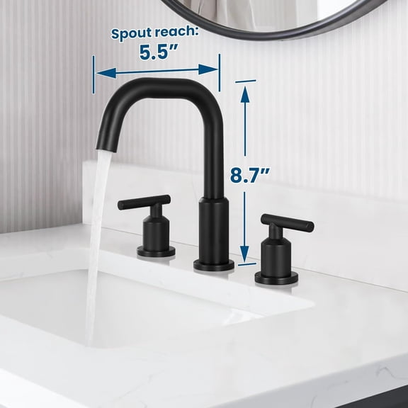 8 Inch Widespread Bathroom Sink Faucet 3 Hole 2 Handles Lavatory Basin with Pop Up Drain with Hot and Cold Mixer Valves Vintage Matte Black