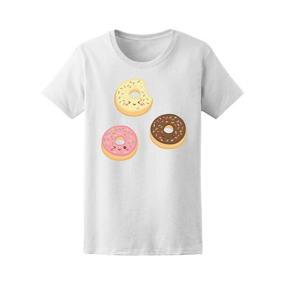 Kawaii Cute Donuts Cartoon T-Shirt Women -Image by Shutterstock, Female XX-Large