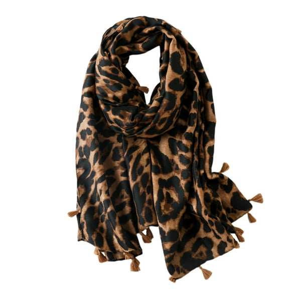 Women Long Style Scarf Dual Cotton Shawl Gift Leopard Scarf Coffee