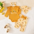 thumbnail image 5 of masbird Newborn Infant Girl Clothes Rib Knit Romper Daisy Print Pants Headband Baby Clothes for Girls 0 3 6 12 18 24 Months,Orange,6-9 M, 5 of 9