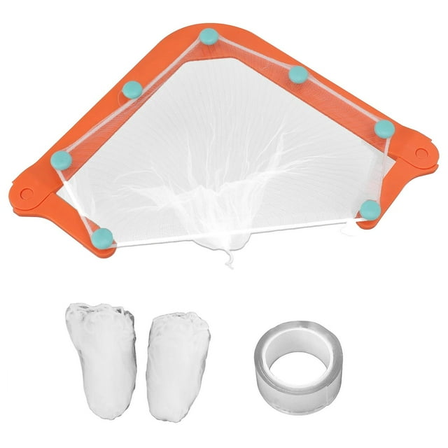 Set of 2 stable triangular corner sink filters with 100 kitchen waste bags, orange