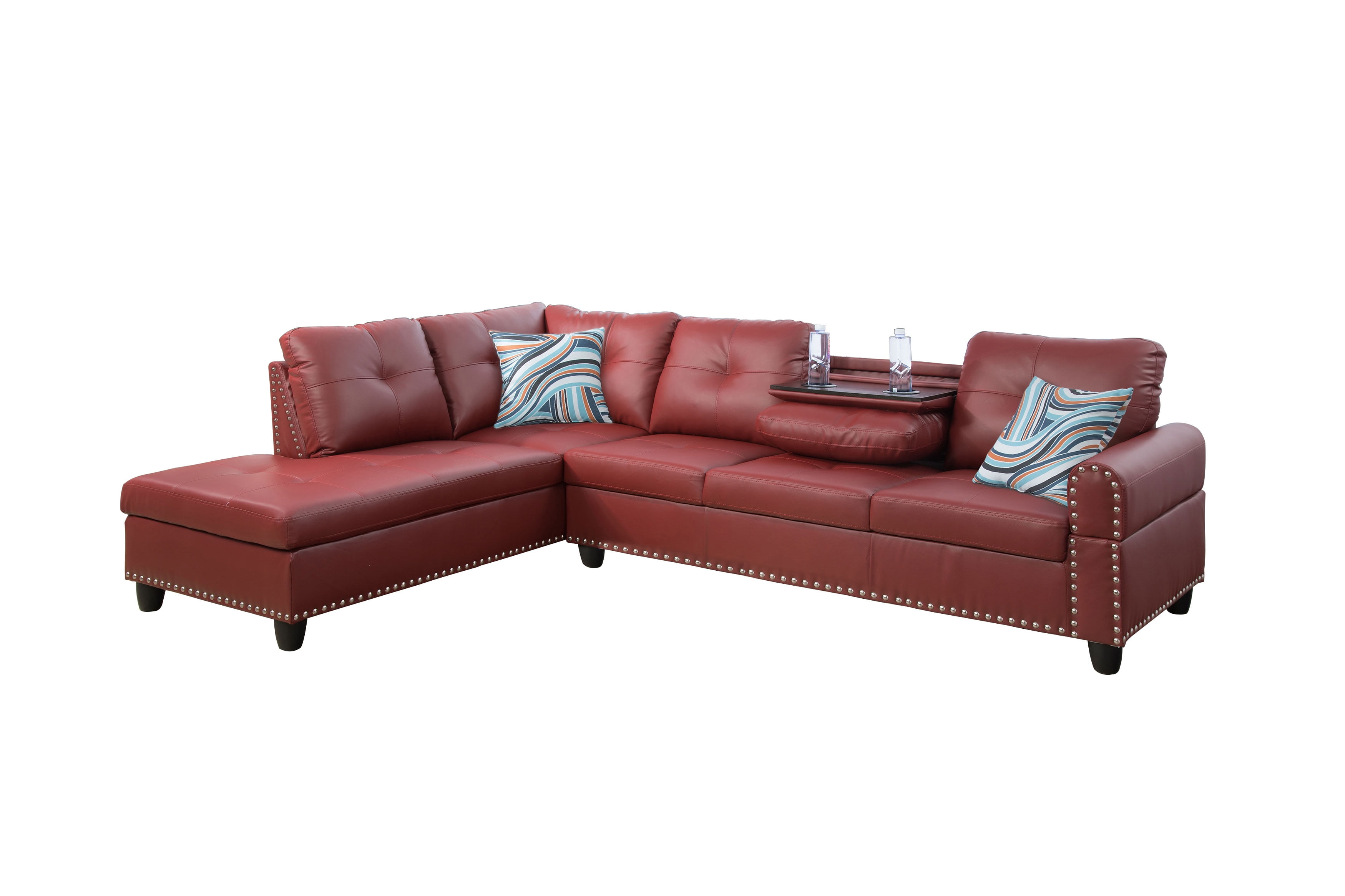 Sectional Couch for Living Room Furniture Sets, Faux Leather L Shape Living Room Sofa with Chaise 2 Piece Using for Apartment, Office, Bedrooms, Red(Facing Left Chaise)