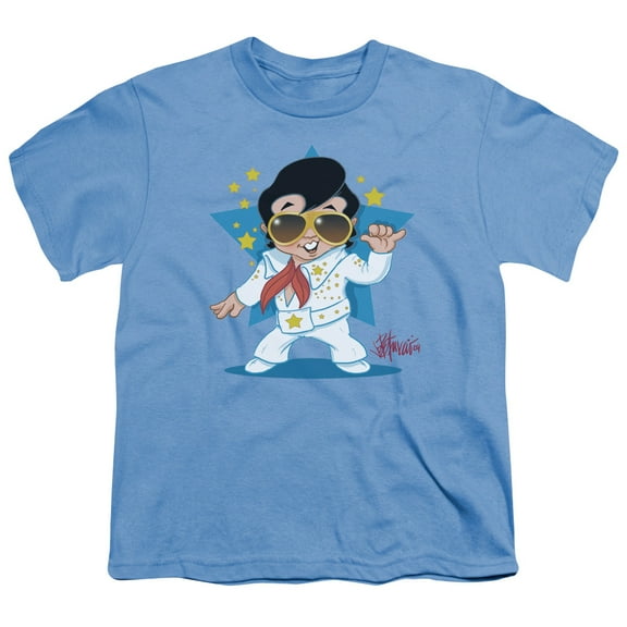 Trevco ELV678-YT-1 Elvis Presley & Jumpsuit Youth 18-1 Short Sleeve T-Shirt, Carolina Blue - Small