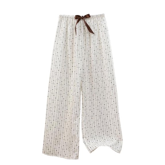 Tnhcen Women's Summer Pajama Pants Lightweight Butterfly Bow Print Lounge Pants Elastic Waist Casual Sleepwear Free Size Soft Polyester Loose Fit Home Wear Pants for Women