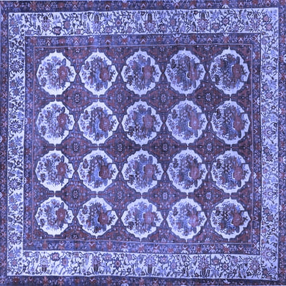 Ahgly Company Machine Washable Indoor Square Persian Blue Traditional Area Rugs, 7' Square