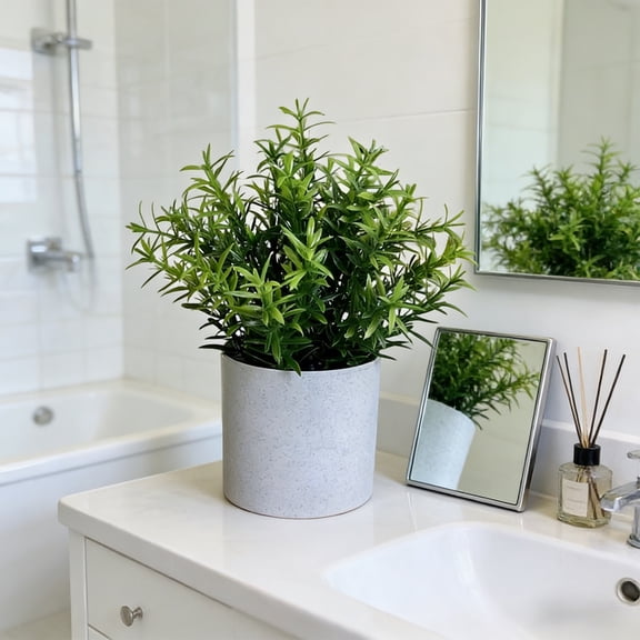 Votnto Potted Artificial Green Bonsai, Fake Mini Potted Plants for Office Desk, Living Room, Bathroom, Home Decor, Faux Small Potted Greenery 7.09IN