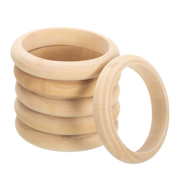 Unique Bargains Wooden Bangle Bracelet, 6 Pack 81mm - Log Retro Macrame Rings, Unfinished Smooth Wooden Rings for Crafts