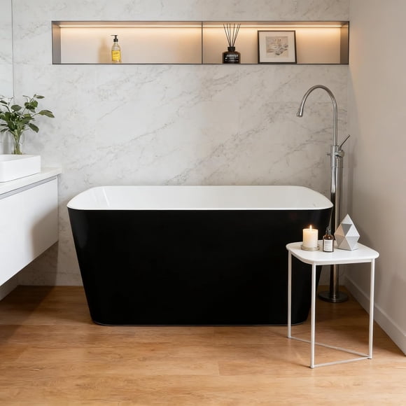 YUSAZENS 49 Inch Glossy Acrylic Freestanding Soaking Bathtub with Matte Drain Modern Stand Alone Tub for Home Spa Bathroom Easy to Clean Black 49 Inch