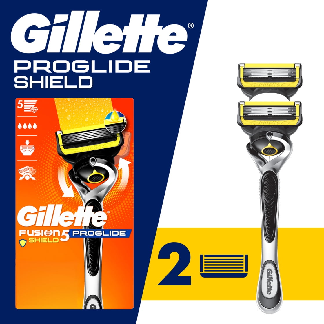 Gillette ProGlide Shield Men's Razor Handle + 2 Blade Refills, Silver