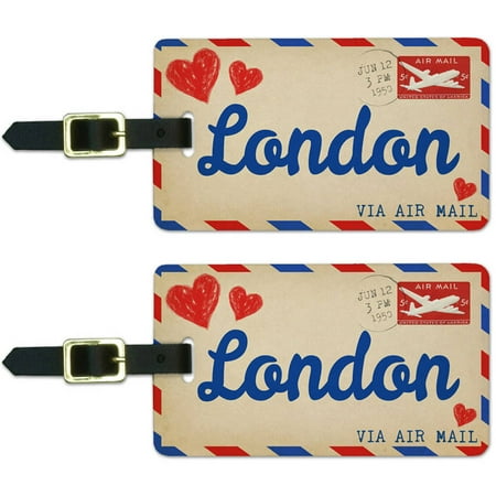 Air Mail Postcard Love for London Luggage Suitcase Carry-On ID Tags, Set of
