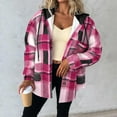 thumbnail image 3 of Women's Plaid Hoodie Button up Long Sleeve Thick Hooded Sweatshirt with Pocket Casual Jacket Coat, 3 of 7