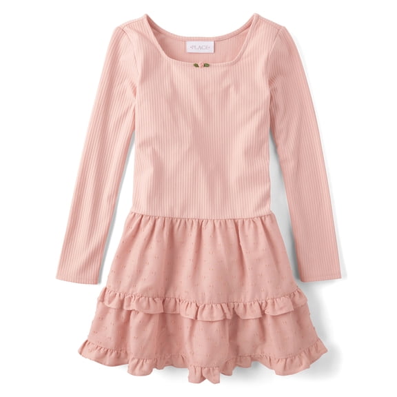The Children's Place Girls Long Sleeve Tiered Drop Waist Dress, Sizes XS-XXL